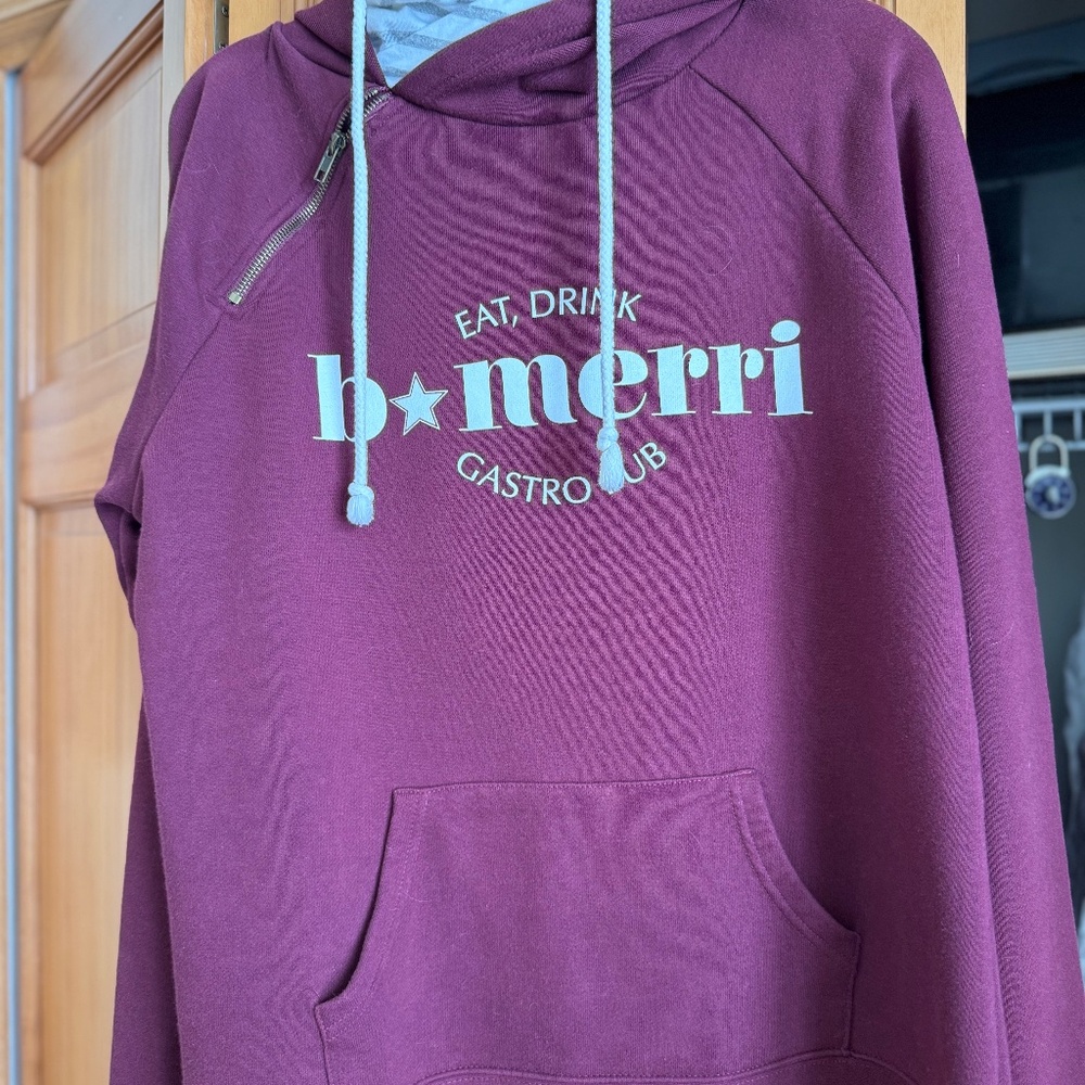 Hooded sweatshirt size XL (runs slightly smaller), red/burgundy